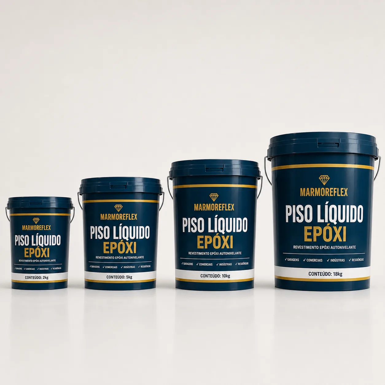 Os quatro tamanhos do MarmoreFlex lado a lado: 2kg, 5kg, 10kg e 18kg